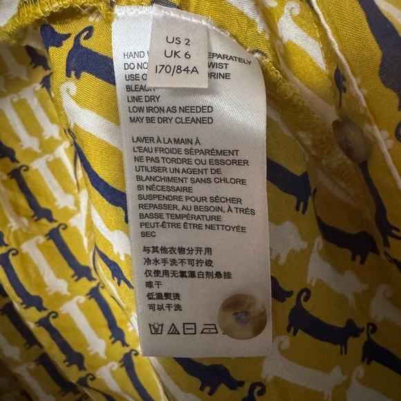 Maeve Anthropologie Fredericka Dog Blouse Top Size 2 Yellow Blue Dachshund - Picture 9 of 10